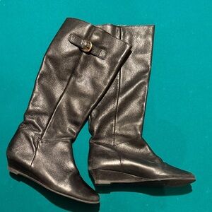 Steve Madden Intyce Black Leather Knee Wedge Boots - Women